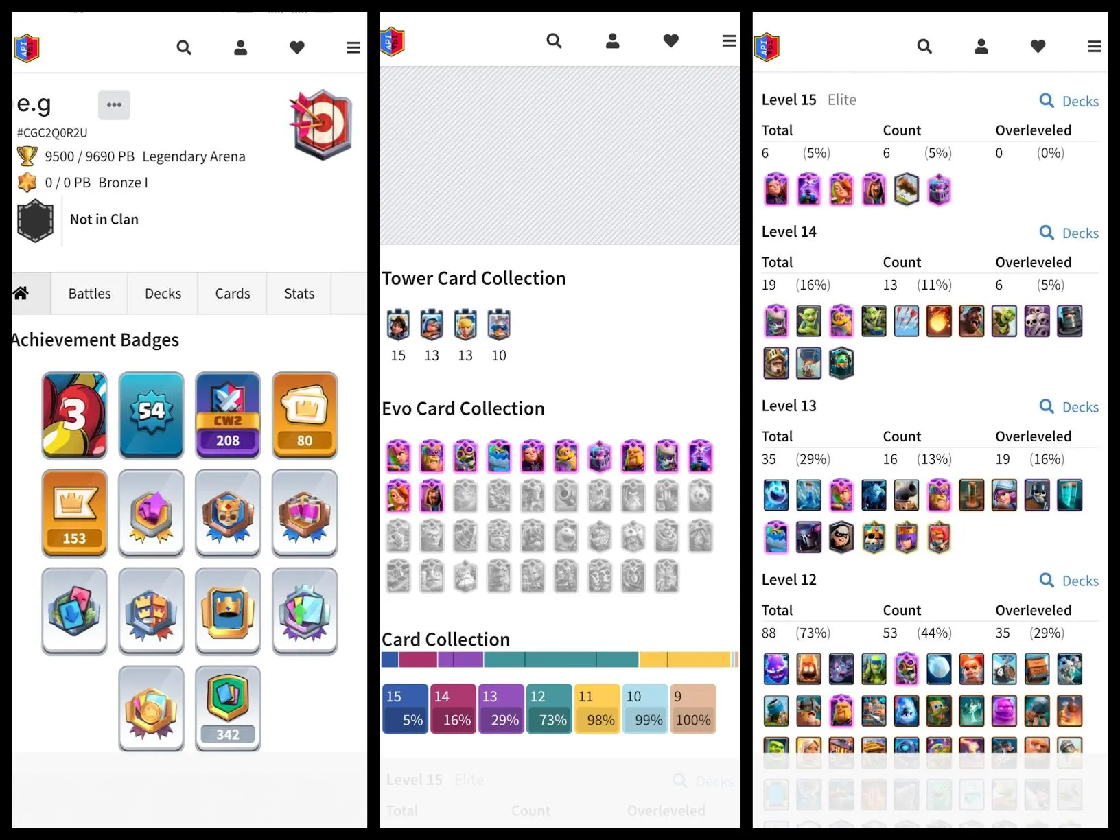 CR512 Maxed KT15 Account with 12 Evolutions, 6 Level 15 Cards, 19 Maxed Level 14 Cards, Rarest Emotes, 121 Cards, No.495 